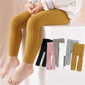 Alta Qualidade Meninas Bebê Ribbed Leggings Calças Primavera Outono Crianças Crianças Trasca Calças Sólidas Cor Big PP Calças 211028