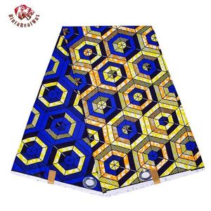 6 yards / lot Afrika Kumaş Geometrik Desenler Ankara Polyester Farbic Dikiş Balmumu Baskı Kumaş Yard Tasarımcısı tarafından FP6258 210702