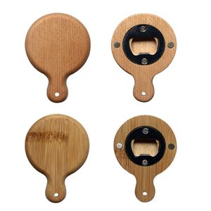 DIY Bamboo Wooden Bottle Opener With Handle Coaster Fridge Magnet Decoration Beer Openers Customize Engrave Logo