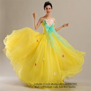 Quinceanera Dresses 2021 Yellow Sexy Princess Flowers Aplikacje Party Prom Formalne Lace Up Ball Suknia Vestidos DE 15 Anos Q43