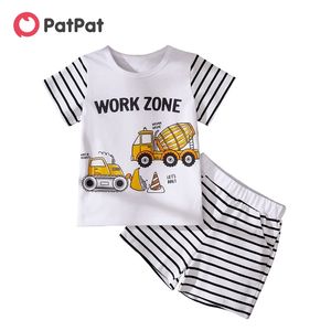 Set aus gestreiftem T-Shirt und Shorts mit Automuster für Babys/Kleinkinder, Jungen, 210528