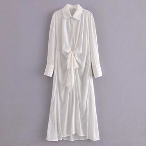 Kobiety Draped Midi Shirt Dress Elegant Casual Vintage Chic Lady Kobieta Summer Maxi Dress Robe Femme 210709