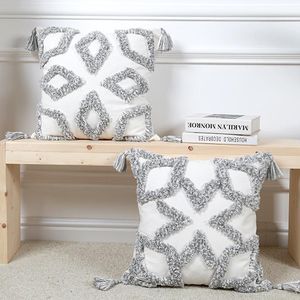 Cushion/Decorative Pillow Home Decor Grey White Cushion Cover 45x45cm/30x50cm Tassels Tufted For Sofa Bed Chair Bench Living Room
