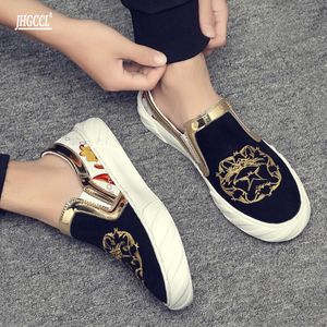 Męskie buty Spring and Autumn A Foot Gold Haft Moda Buty Nowy Trend Bean Fisherman Board Shos Zapatos Hombre A15