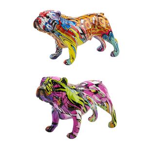 Creative Color Bulldog Chihuahua Dog Statua Figurka Żywica Rzeźba Home Office Bar Sklep Dekoracji Ornament Rzemiosło