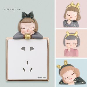 Naklejki ścienne Cartoon Cute Little Girl Switch Decoration Room Creative Room D Socketal Home Akcesoria
