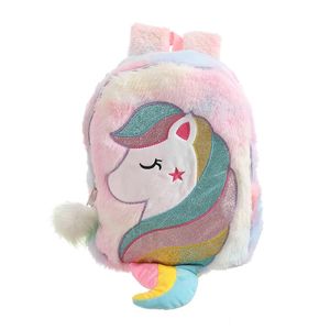 DHL Unicorns Cartoon School Book Bag Backpacks Purse Cute Fashion 3D Fur Backpacks For Girls Travel Backpack Children Schoolbag Kids Gift