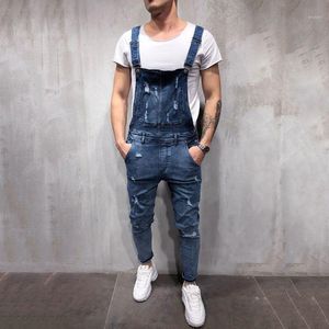 Mäns Jeans 2021 Fashion Ripped Overaller Jumpsuits Street Distressed Hole Denim Bib For Man Suspender Byxor Storlek M-3XL VE7