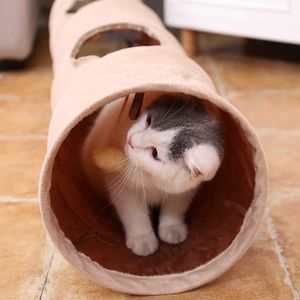 Cat's Favorite!Luxury Chamois Pet Cat Tunnel Crazy Shake Hanging Ball Expandable Cat Long Tunnel Kitten Play Toy Collapsible 210929