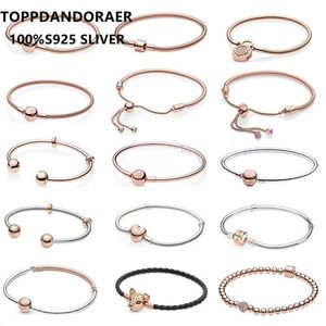 Rose Gold S925 Серебряная в форме сердца Основная цепочка Fit Original Charm Pandoraer Snake Bonace Bracte для женщин DIY ювелирные изделия 220121