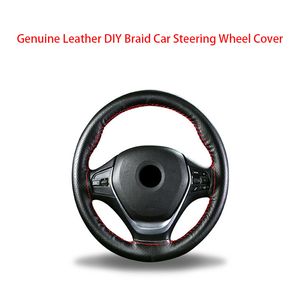 Genuine Leather DIY Braid Car Steering Wheel Cover With Needles And Thread Suitable For Diameter 37-38cm