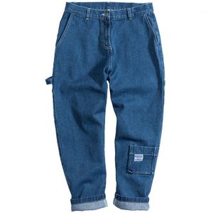 Mäns Jeans Tooling Solid Multi-Pocket Färg Slitstarkt Lösa Straight Casual Trousers High Street Clothing