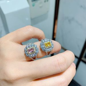 Luxury Pink Quartz Citrine Crystal Ringar för Kvinnor 925 Sterling Silver Lab Diamond Gemstone Wedding Engagement Band Fine Smycken