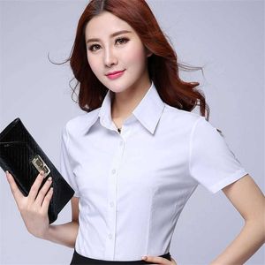 Korean Women Shirts Chiffon Woman Blouses Office Lady Business White Basic Tops Plus Size Formal Blouse 210531