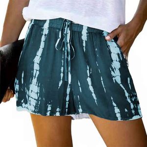 Plus Size Tie Dye Shorts Women Drawstring High Waist Quick-drying Casual Loose Beach Ladies Short Pants 210603