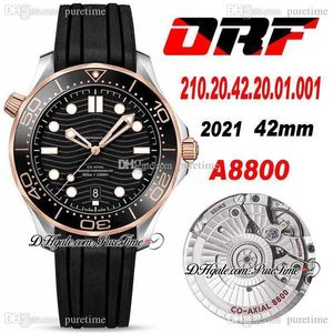 ORF 300M A8800 Automatyczne męskie Zegarek Dwa Tone Rose Gold Ceramics Bezel czarna fala Textured Dial Pasek gumowy 210.20.42.20.01.001 Super Edition Puretime 02B2