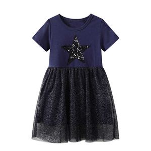 Kleinkind Baby Kinder Kleider für Mädchen Kurzarm Kleid Schwarz Pailletten Stern Kleidung Sommer Casual Kleid Kinder Kostüm Q0716