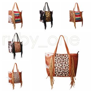 Leopard Fringe Messenger Bag Striped Patchwork Tassel Crossbody Väskor Kvinnor Hippie Tassels Sunflower Handväska Förvaringsväskor RRD10097