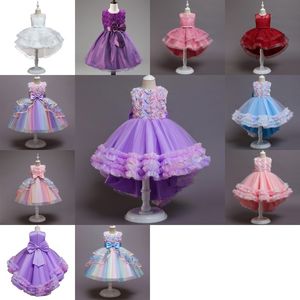 Dzieci Kwiat Suknie Dla Dziewczyn Elegancka Ślubna Princess Dress Ceremonia Party Rainbow Tutu Balowa Suknia 4-10 rok 2739 Y2
