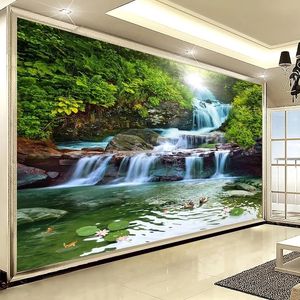 寝室のリビングルームのソファーテレビの背景Papier Peintカスタムポスター壁壁画のための滝の自然風景3D写真の壁紙