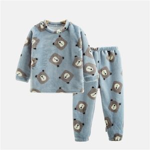 Meninos meninas pijamas sets engrossar outono inverno flanela pijamas crianças coral lã desenhos animados para crianças pijamas 211130