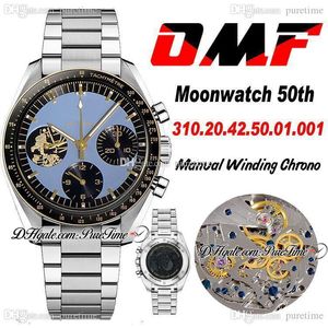 OMF MoonWatch Apollo 11 50-летие Limited Manual Bulling Chronograph Mens Часы Черный циферблат SS Браслет Best Edition PureTime OM58