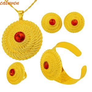 Earrings & Necklace Ethiopian Jewelry Set Gold Color Pendant Necklaces/Earrings/Ring/Bangle Eritrea Africa Habesha Women Wedding Party