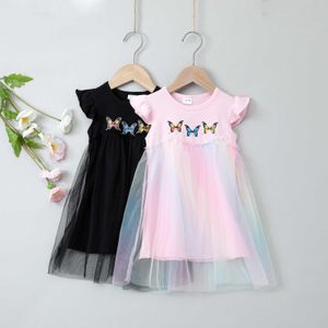 Dziewczynek Sukienka Latająca Sukienka Girls 'Dress Pure Color Butterfly Dzieci Ubrania Lato Cute Baby Princess Birthday Party Dress Q0716