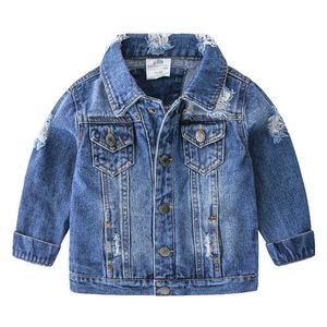 Bahar Moda 3 4-10 12 yaşında genç çocuk giyim bebek ceket üstleri yakışıklı çocuk erkek sonbahar delikleri denim ceketler 210529