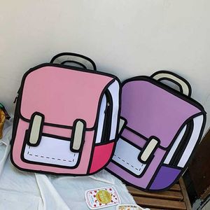 Kreativa nya kvinnor 2d 3d ding ryggsäck tecknad skolväska komisk bookbag för tonårsflickor dagpacka college resa ryggsäck x0529