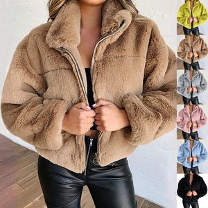 7-farbiger Damen-Pelzmantel Herbst-Winter-Imitat-Faux-Reißverschluss-Strickjacke-Jacke, verdickt, Plüsch, warm, einfarbig, modisch, kurze Oberbekleidung, S-5XL