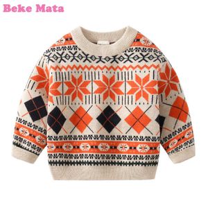 Beke Mata baby pojke tröja 2021 Höst randig toddler pullover bomull barn tröja för barn pojke barnkläder 2-7 år Y1024