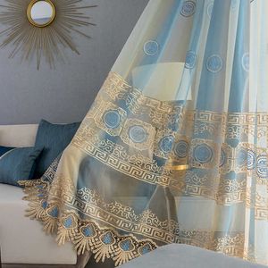 Chinese Classic Luxury Geometric Embroidery Tulle For Living Room Bedroom kitchen Sheer Window Curtain Drapes X-AG417#4 210712