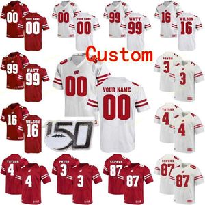 Maglie da calcio personalizzate Wisconsin Badgers College 6 Danny Davis III 67 Jon Dietzen 7 Bradrick Shaw 72 Joe Thomas Uomo Donna Gioventù cucita