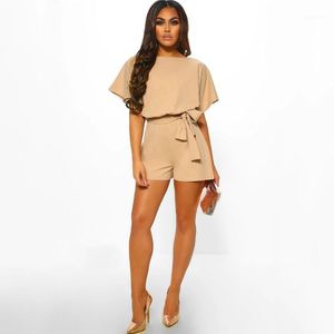 Summer Sexy Short Sleeve Top Selling Women Playsuit Casual Thin Girls Romper Lace Up Khaki Playsuits And Jumpsuits Women's & Rompers