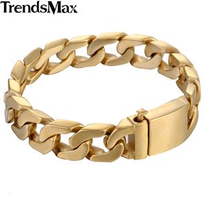 Trendsmax Mäns Armband Hip Hop Gold Cuban Link Kedja 316L Rostfritt stål Armband för manliga smycken droppe 13mm KHB293
