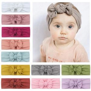 Yenidoğan Kafa Kafası Nervürlü Yay Başı Sarar Düğümlü Yaylar Türban Katı Bebek Şapkalar Kızlar Saç Aksesuarları 12 Renkler
