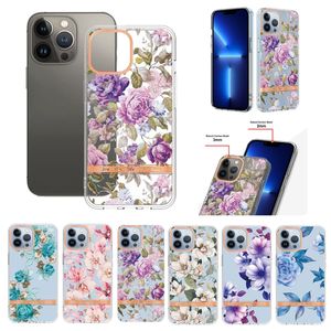 2,0 mm blomma kromad mjuk IMD TPU -fodral för iPhone 14 13 Pro Max Mini 12 11 Telefon14 Plätering Rosen Stylish Floral Clear Skin Anti Scratch Transparent mobiltelefonskydd