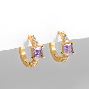 Simple Classic Crystal Square Geometric Hoop Earrings For Women Fashion Gold Color CZ Zircon Piercing Circle Earring Jewelry