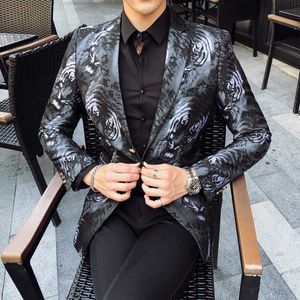 タイガープリントブレザーメンズカジュアルスリムフィットスーツジャケットファッションビジネスドレスコート男性ブレザー高品質Terno Masculino M-5XL 210527