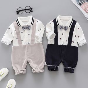2021 neue Junge Strampler Neugeborene Baby Kleidung Casual Langarm Gentleman Jungen 1. Geburtstag Party Overalls Säuglingskostüm 210309