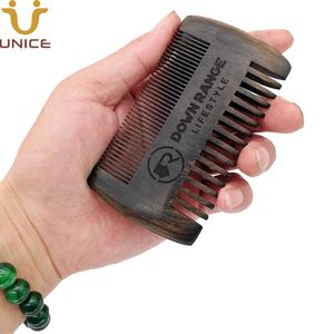 MOQ 50 PCSプレミアムカスタマイズした彫刻ロゴの髪/ひげ櫛の黒い木製の細い歯の粗い黒檀ブラックウッドヘアコーム