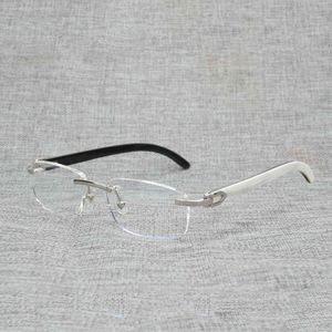 Designer Solglasögon Vintage Trä Square Clear Men Naturliga Buffalo Horn Oversize Rimless Frame för Kvinnor Läser Optiska Oval Oculos