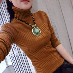 Maglioni da donna 2021 Autunno Inverno Versione coreana in maglia Torching Torching Camicia da donna stretta collo alto pullover a maniche lunghe maglione maglione donna