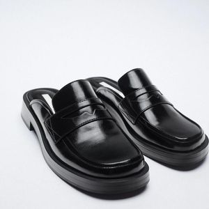 Scarpe eleganti 2022 Primavera Donna Semi-pantofole Stile giapponese Slingback neri Mocassini singoli piatti casuali