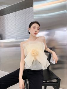 New design women's summer gauze fabric rose flower sleeveless tube top vest tanks camisole SM