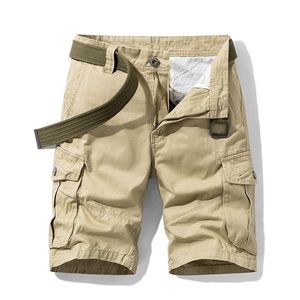 Summer Men's Baggy Multi Pocket Military Cargo Shorts Male Cotton Khaki Mens Tactical Short Pants 30-38 No Belt 210713