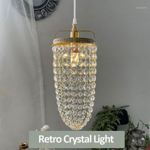 Chandeliers All Copper Light Luxury Pendant Lamp Crystal Bedside Art Beads Hanging Retro Dining Table Bar Balcony Lighting Bra