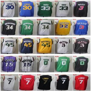 Maglia da ragazzo Kyle Lowry 7 Donovan 45 Mitchell Jayson Tatum Bird Vince 15 Carter Kyrie Dwyane 3 Wade Stephen Curry 32 Johnson Pallacanestro per bambini Verde Bianco Rosso Grigio