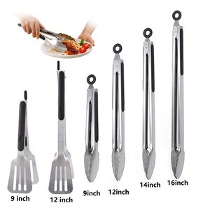 1pc BBQ Grilling Tong Salad Cake Dessert Servering Tongs Rostfritt Stål Grill Clips Clamp Baking Mat Kök Tool